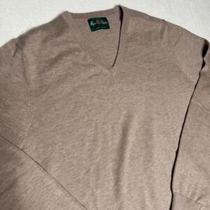Alan Paine England Mens V Neck Sweater Luxury Cotton Cashmere‎ Taupe Size L